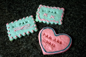 "Hi Pam"! "Pam and Chris". It's easier to make cookies like this for someone else rather than admitting just how lonely the future could be... 